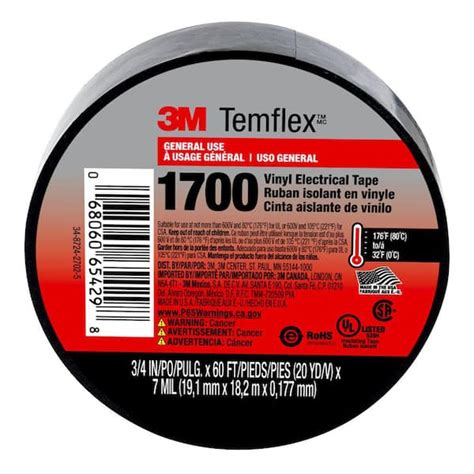 3M Temflex 3 4 In X 60 Ft 1700 Electrical Tape Black 1700 1PK BB40