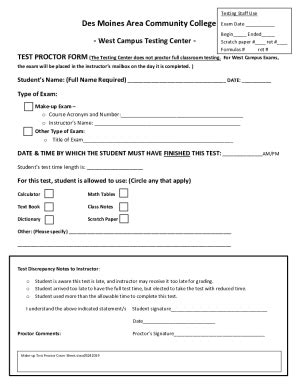 Fillable Online Fillable Make Up Test Proctor Cover Sheet Fax Email