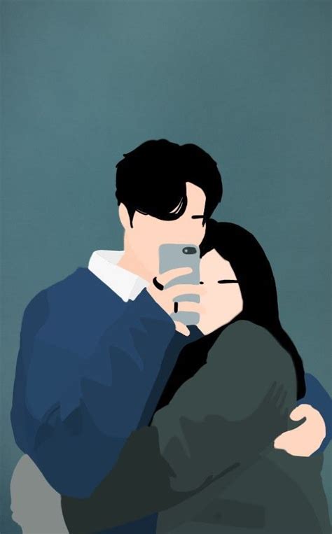 Two People Hugging Each Other While Looking At A Cell Phone Screen In