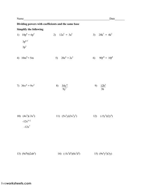 Multiply Divide Monomials Worksheet