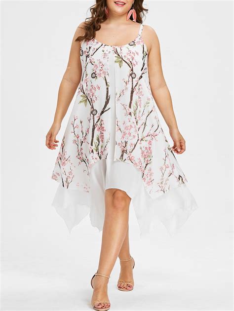 77 Off Plus Size Flower Handkerchief Dress Rosegal