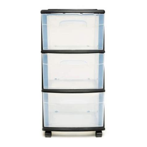 Homz Plastic 3 Drawer Medium Storage Tower Clear Drawers And Black Frame