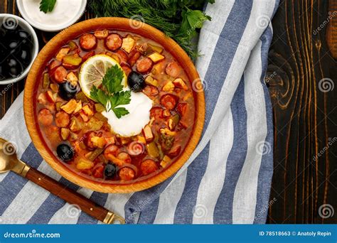 Solyanka Russian Traditional Meat Soup Stock Image Image Of Dinner