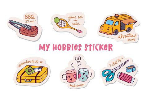 Premium Vector Cute Sticker Set Hobbies Concept