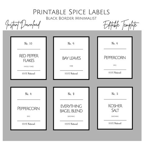 Printable Minimalist Spice Label Template Modern Spice Labels And Stickers Diy Spice Jar Label