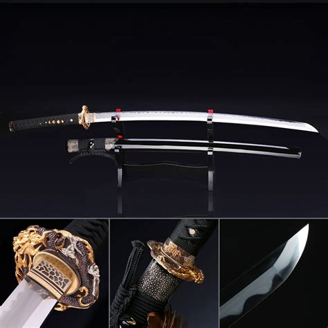 Handmade Black Dragon Katana Real Japanese Samurai Sword With T