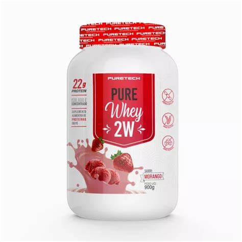 Whey Protein Pure Whey 2w Concentrado E Isolado Pote 900g Sabor Morango