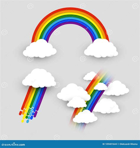 Colorful Rainbow With Clouds Vector Set Stock Vector Illustration Of