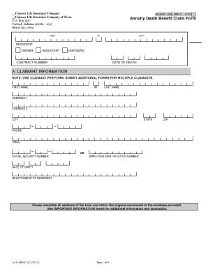 Fillable Online Annuity Death Benefit Claim Form Fax Email Print ...