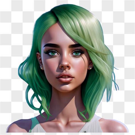 Download Woman With Green Hair And Eyes In Abstract Art Png Online Creative Fabrica