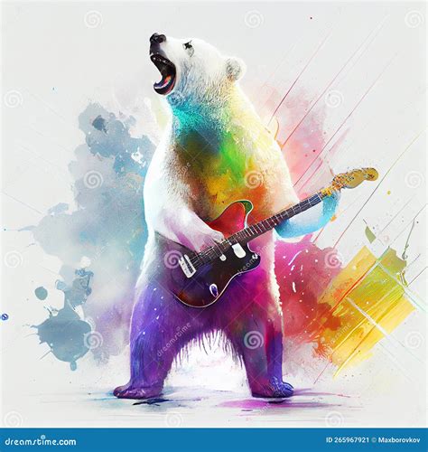 Polar Bear Playing Guitar On Rock Concert Generative Ai Stock