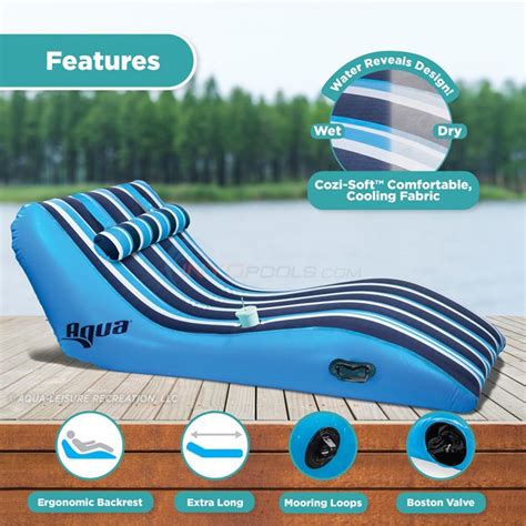 Aqua Leisure Aqua Ultra Comfort Pool Lounger With Head Pillow Heavy Duty X Large Navy White