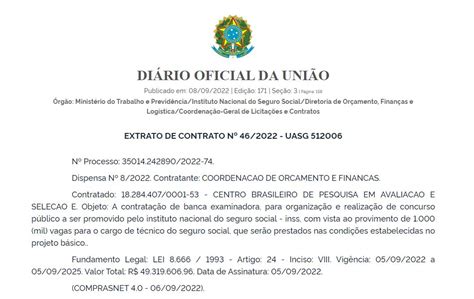 Concurso Inss Extrato De Contrato Publicado Edital Iminente