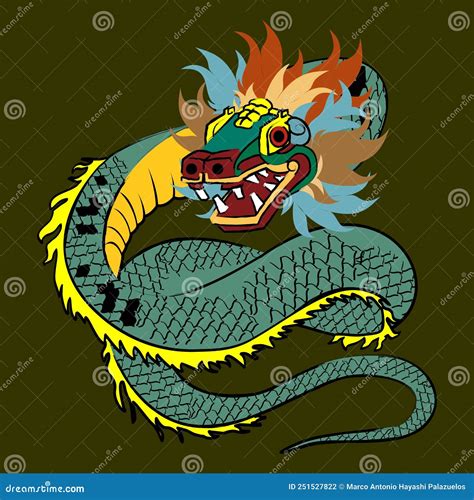 Prehispanic Mexican God Quetzalcoatl Feathered Serpent Illustration