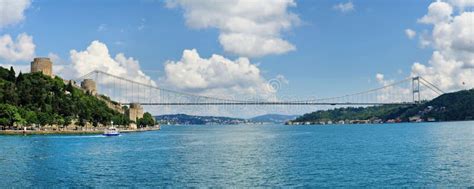 Panoramic View Of Bosphorus Bridge And Rumeli Castle In Istanbul Stock