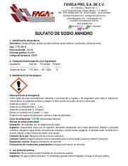 Sulfato De Sodio Anh Pdf FAVELA PRO S A DE C V AV Francisco I