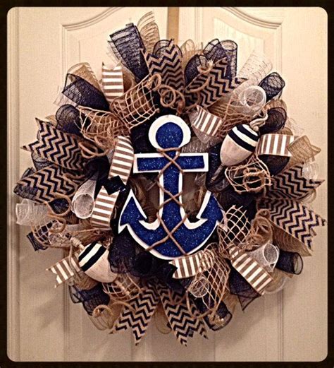 Summer Sale Anchors Away Navy Burlap Deco Mesh Wreathanchor Wreath