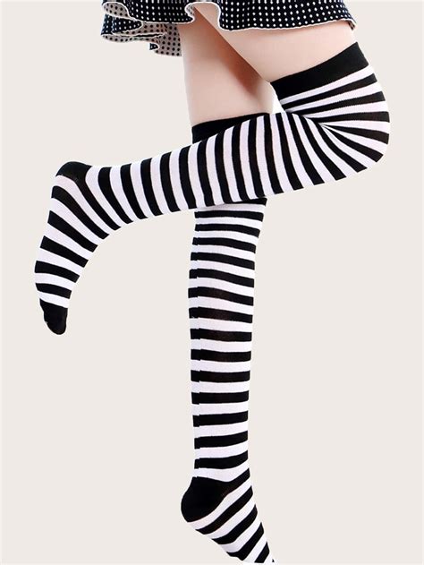 Striped Print Over The Knee Socks Medias de señora Calcetines por