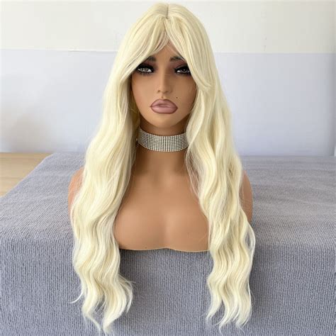 Heat Resistant Hair Platinum Blonde Cosplay Party Wig With Bangs Long