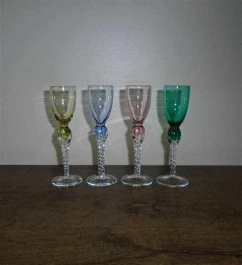 Cordial Glasses Sherry Liqueur Twisted Stem Ball Bar Multicolor