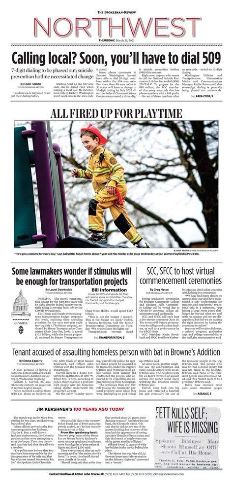 Front Page For March 25 2021 The Spokesman Review