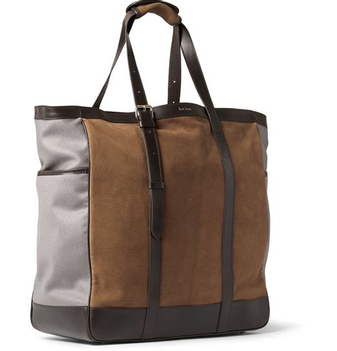 Paul Smith Washed Leather And Suede Tote Bag In Brown For Men Lyst