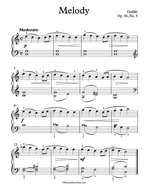 Free Piano Sheet Music Melody Op 36 No 5 Gedike Michael Kravchuk