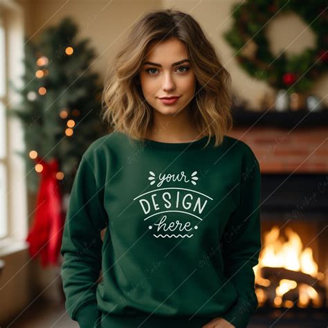 Forest Green Gildan Sweatshirt Mockup Forest Green Etsy