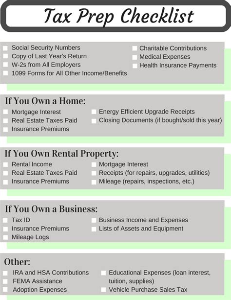 Printable Tax Preparation Checklist Excel