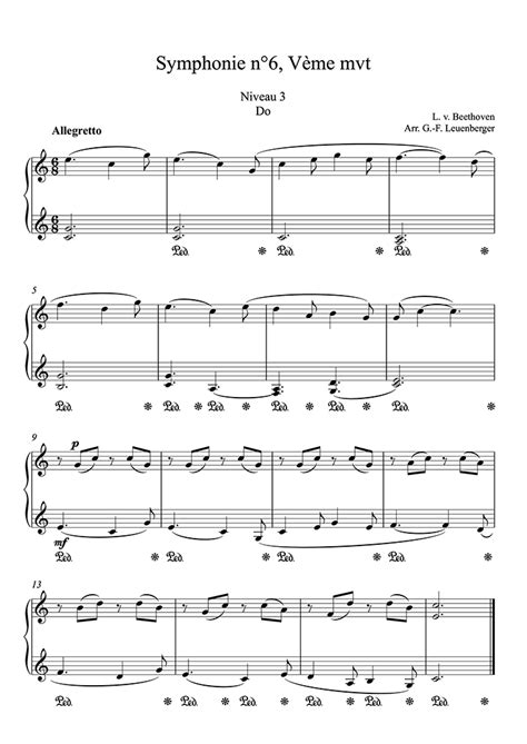 Piano Sheet Music Symphony No 6 Pastoral Easy Intermediate Level