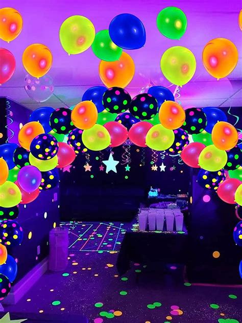 Qenwkxz 90pcs UV Neon Balloons 12 Neon Polka Dot Glow Party Blacklight