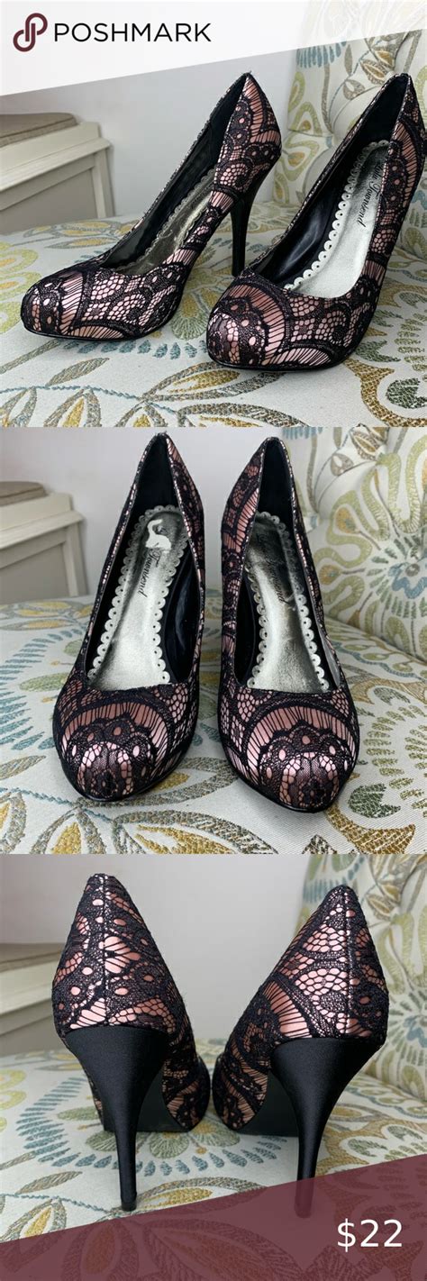 Lulu Townsend Satin Pink With Lace Heels Sz 6 5 Black Lace Heels