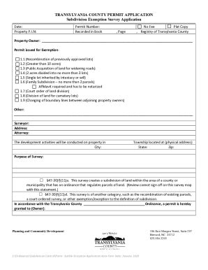 Fillable Online Subdivision Exemption Survey Application Fax Email