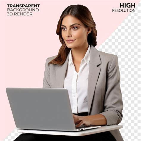 Mulher De Neg Cios Usando Laptop Isolada Em Pano De Fundo Transparente