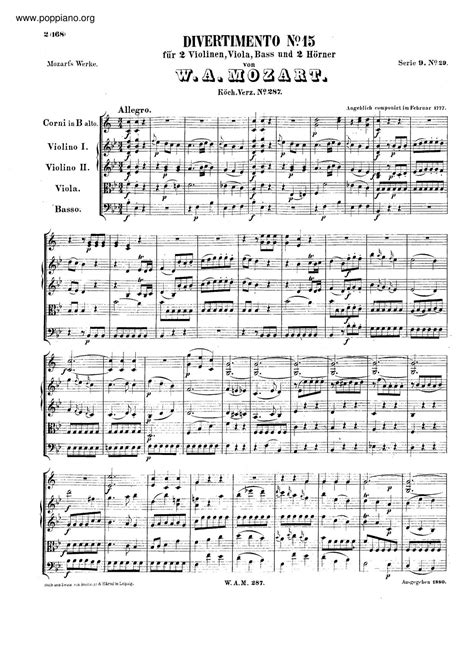 Mozart Divertimento In B Flat Major K 287 271H Sheet Music Pdf