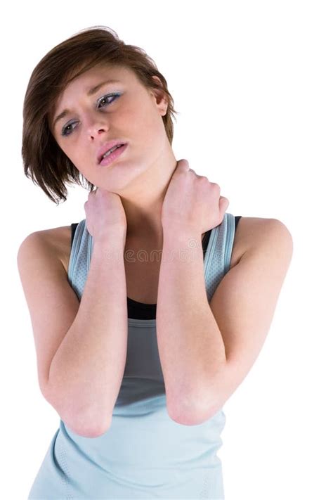 Pretty Brunette With Neck Injury Looking At Camera Stock Image Image