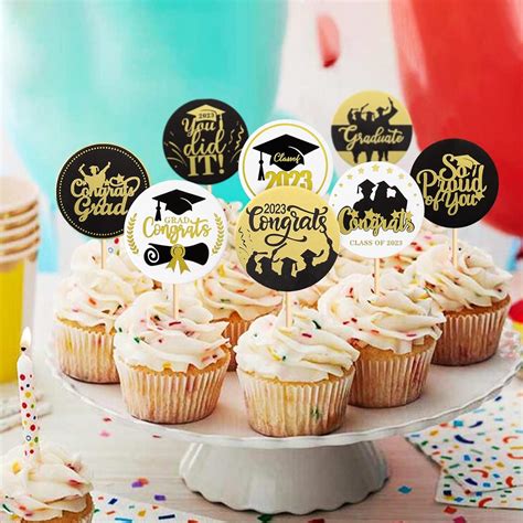 Ercadio 24 Pack 2023 Congrat Grad Cupcake Toppers 2023 Congrats Grad