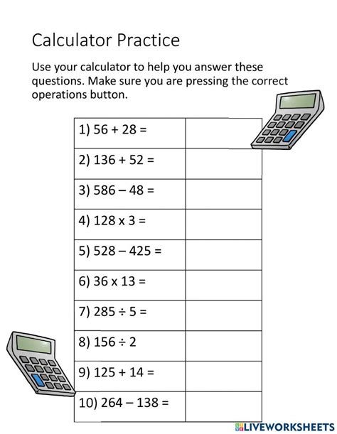 Calculator Practice Interactive Worksheet Live Worksheets