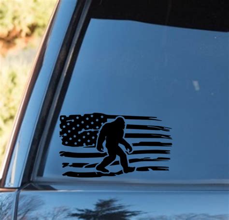 Bigfoot Sasquatch Distressed American Flag Vinyl Decal Sticker Yeti