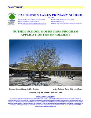 Fillable Online Patterson Lakes Ps Vic Edu Osch Enrolment Form