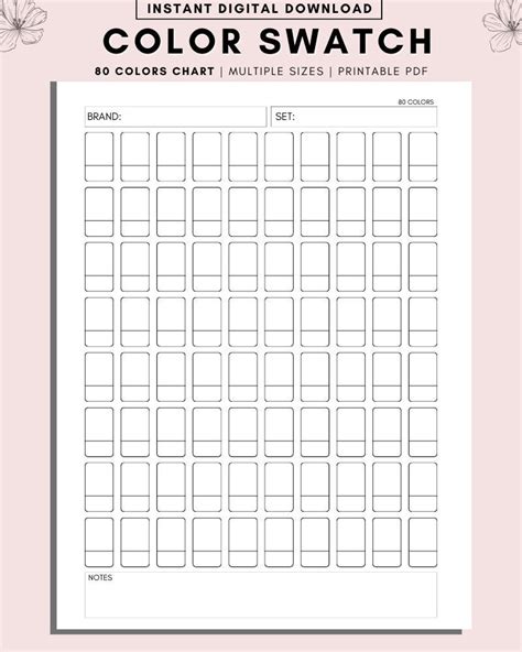 Printable Color Swatch Color Swatch Chart Color Swatch Template Diy Color Swatch Marker