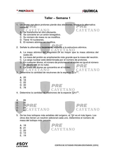 3 Química Taller Semana1 Pdf Átomos Isótopo