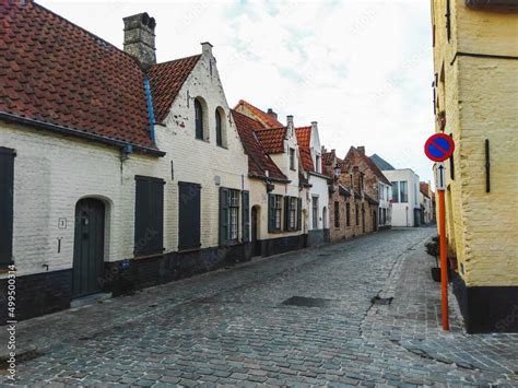 Historical town center with medieval architecture in Bruges, Belgium ...