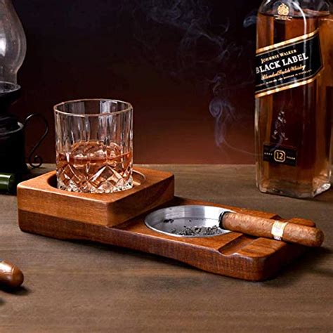 Whiskey Glass Tray And Cigar Ashtray Rustic Wooden Cigar Tray Slot To