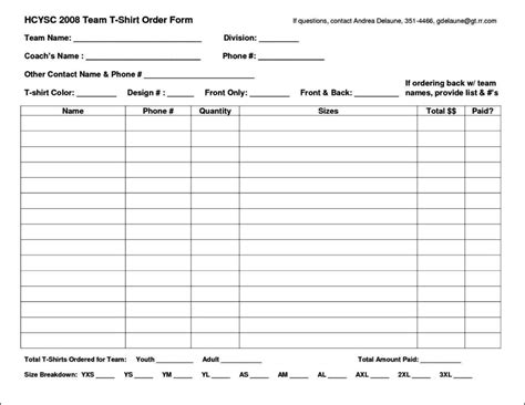 Product Order Form Template Free