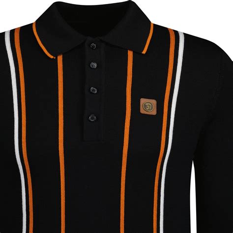 TROJAN RECORDS Retro Mod Stripe Fine Gauge Polo In Black