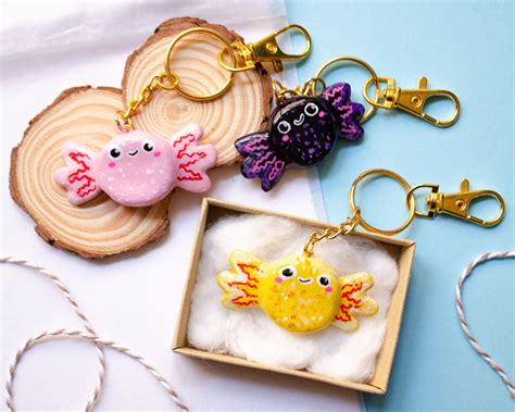 Cute Handmade Air Dry Clay Axolotl Keychains Wildtype Etsy Uk In