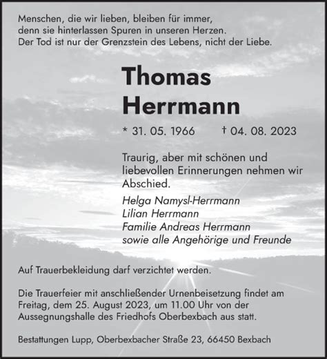 Traueranzeigen Von Thomas Herrmann Saarbruecker Zeitung Trauer De