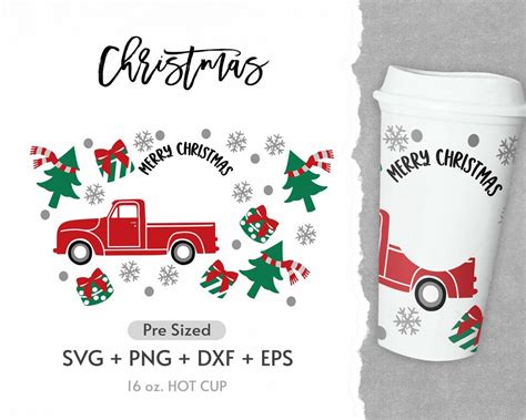 16oz Merry Christmas Hot Cup Svg Full Wrap Svg Xmas Lights Svg Pre Sized Hot Cup Christmas