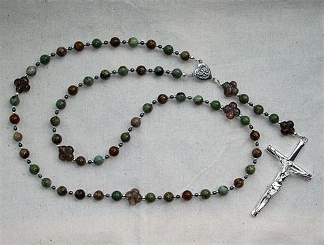 Dominican/Catholic Rosary Beads with Green Opal Smokey